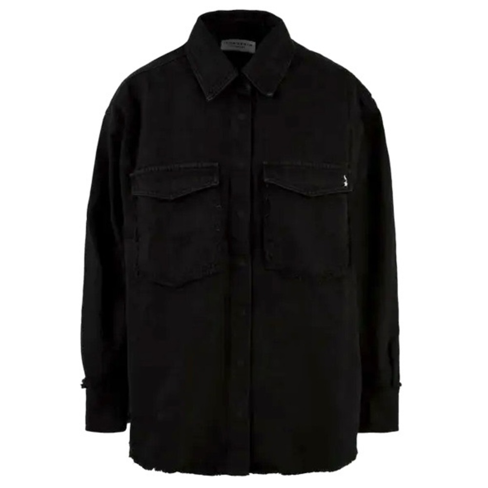 ICON DENIM | XS | Cotton Long Oversized Button Down Star Fringe Raw Hem Shacket